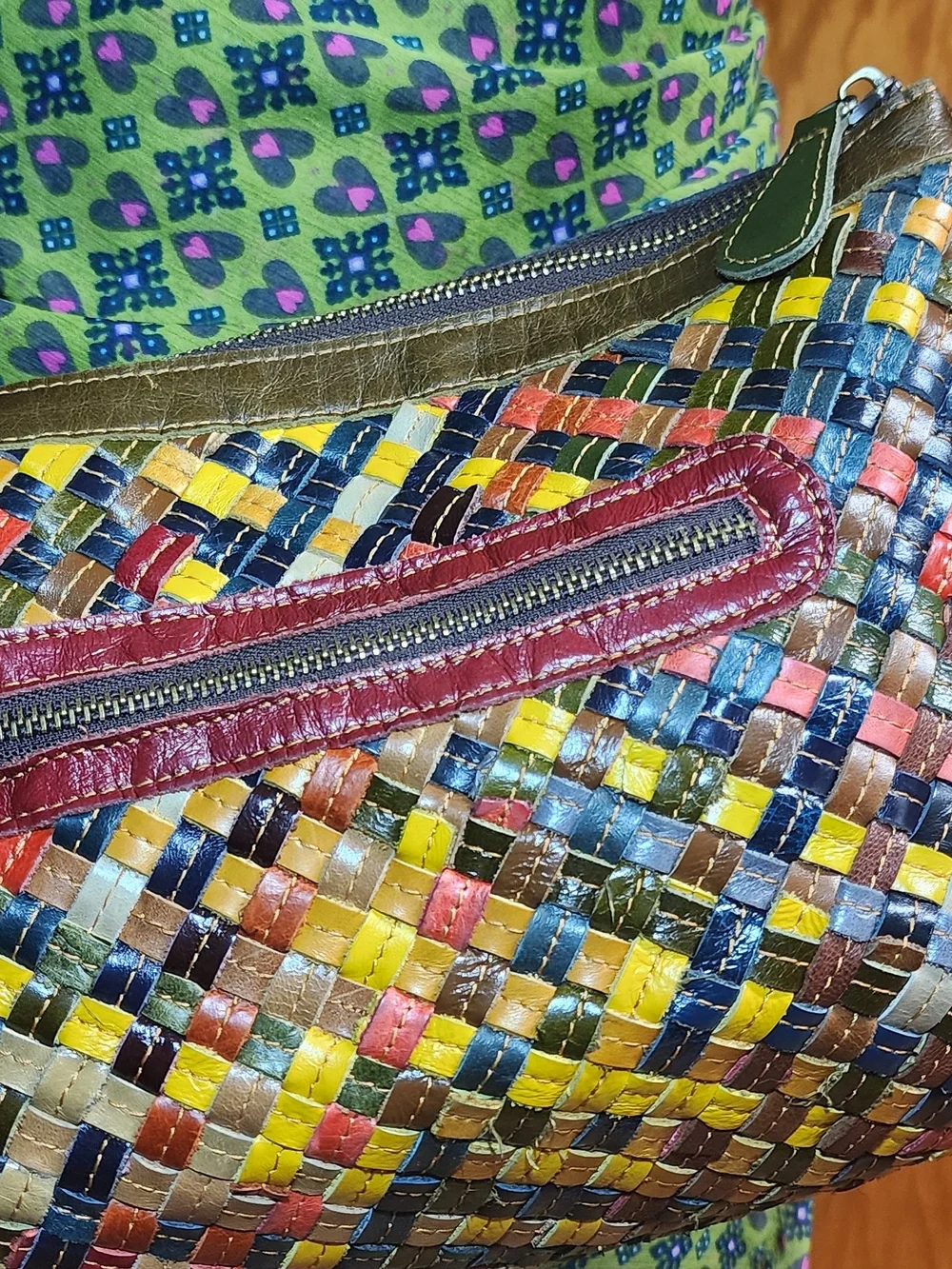 Handwoven Multicolor Leather Crossbody Bag - Stylish Women’s Shoulder Bag